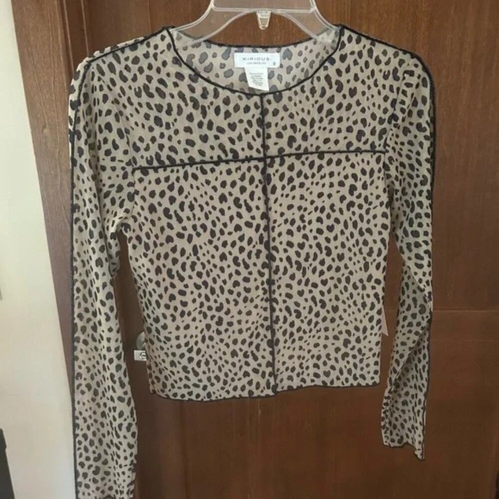 KIRIOUS Los Angeles  Leopard Print Sheer Crop Blouse Size S  NWT